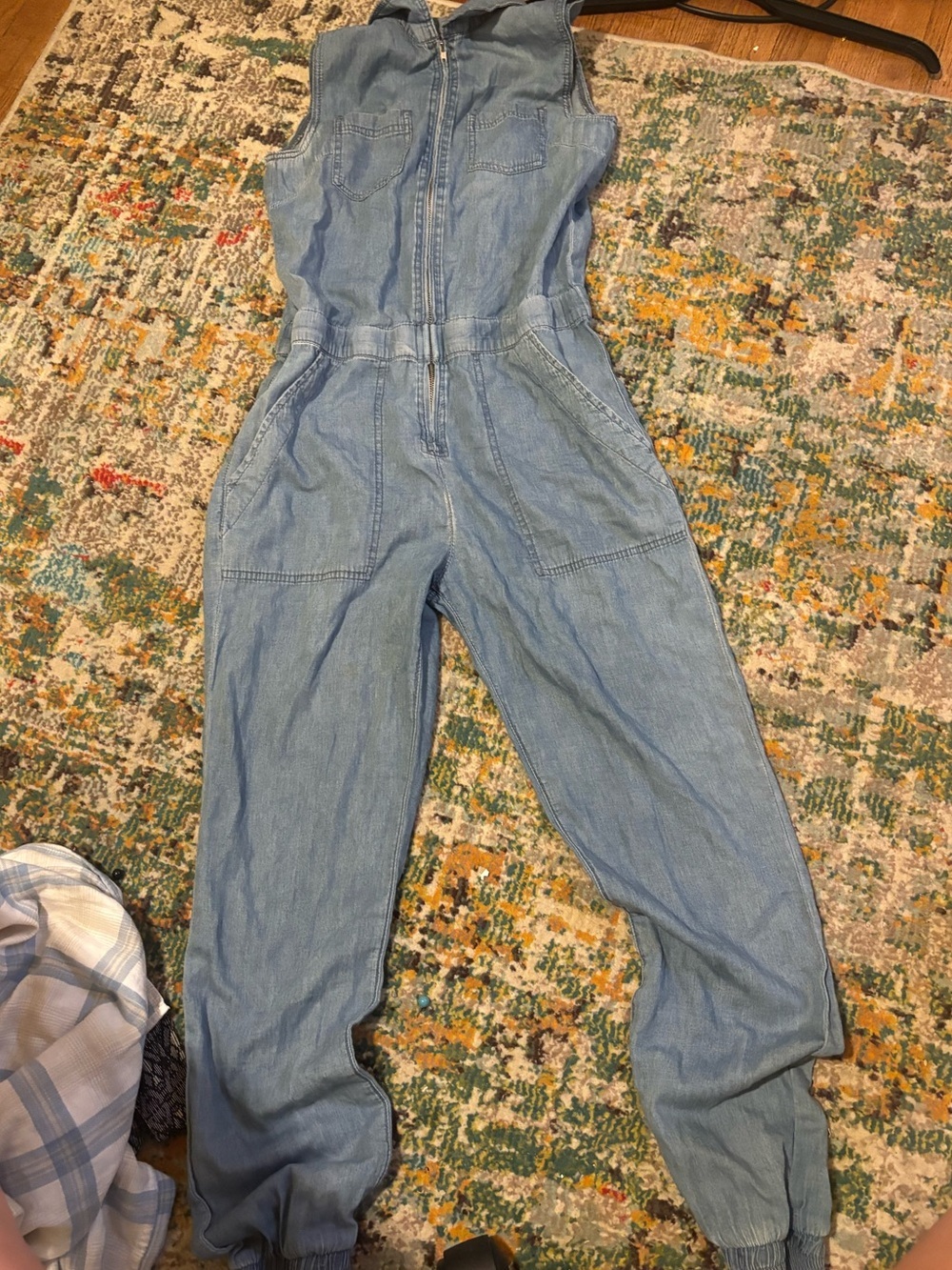 Light Blue Denim Jumpsuit Romper with Zip Front